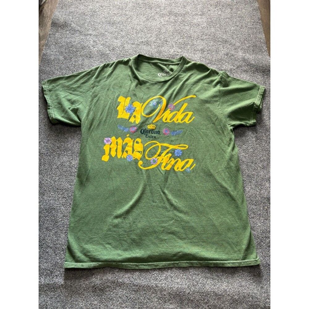 Corona Extra T Shirt Womens Large Logo Graphic Beer Green Floral Short Sleeve
